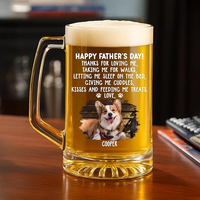 Wrappiness Custom Photo Beer Glass with Handle - Give Us Cuddles Thank You Dad Glass Cup - Personalized Gift Father’s Day, Birthday for Dad, Husband - Unique Beer Mug with Handle