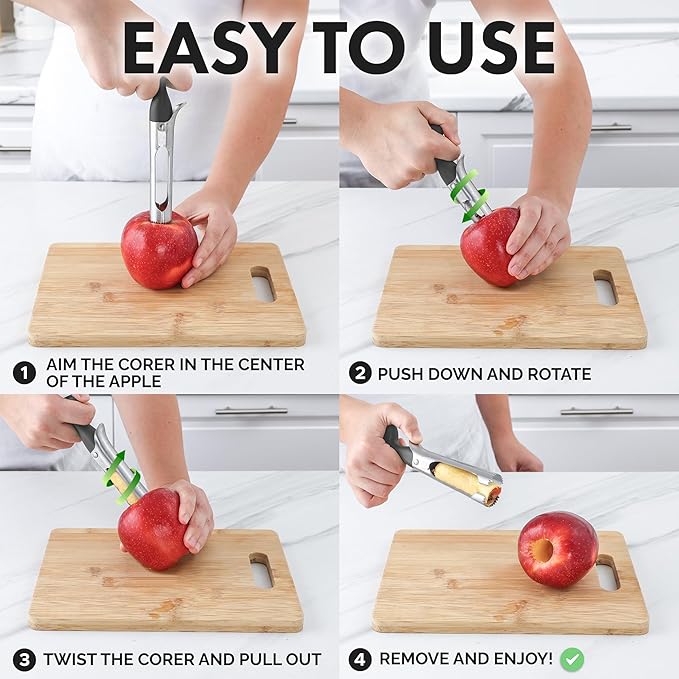 Zulay Kitchen Premium Apple Corer Tool - Ultra Sharp, Stainless Steel, Serrated Blades for Easy Coring - Easy to Use & Clean, Durable Apple Corer Remover for Baking Apples & More - Gray
