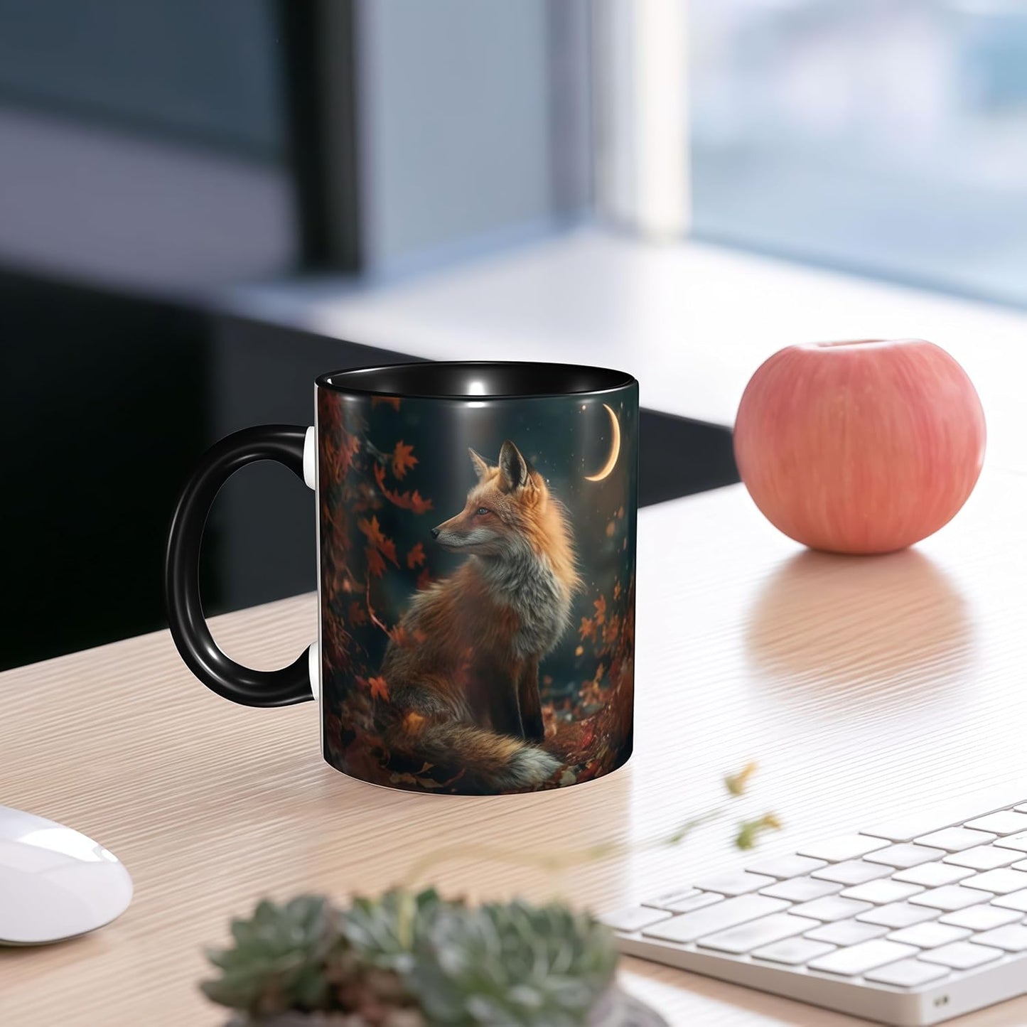 FyLybois Fox Print Coffee Mug Ceramic Coffee Cup with Handle Microwave Safe for Home or Office Gifts for Women and Men