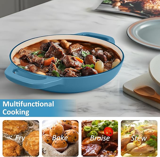 Premium Enameled Cast Iron Dutch Oven for Bread Baking | Non-Stick 2QT Oval Bread Oven with Lid | Perfect for Sourdough, Loaf, and Artisan Baking (Round Blue, 5 QT)