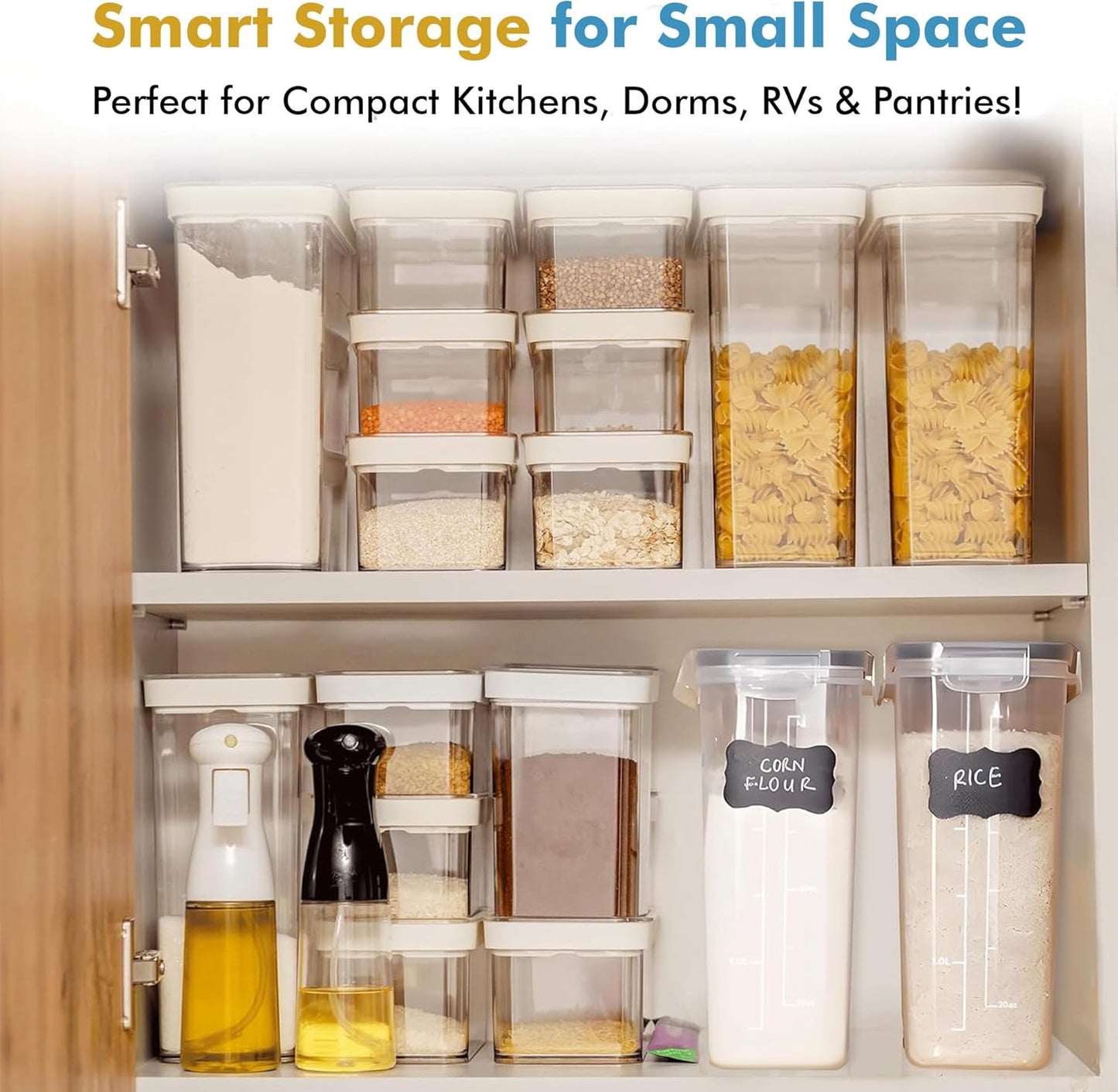 Shazo 2 Pack (15.4 Oz Cereal Capacity) Small Airtight Cereal Containers Storage with Lids, Perfect Space Saving BPA-Free Plastic Container, Pantry Organization and Canister for Rice, Sugar & Flour