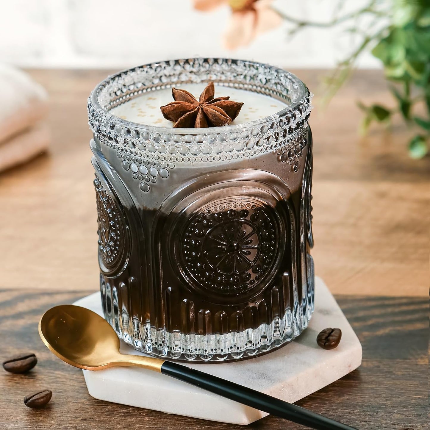 Kate Aspen Ribbed Retro Arch Floral Smoke Grey Drinking Glasses Set of 6, (10 oz) Vintage Glassware Set Cocktail Glass Set, Juice Glass, Water Cups | Hostess Gift & Present for New Home Owners