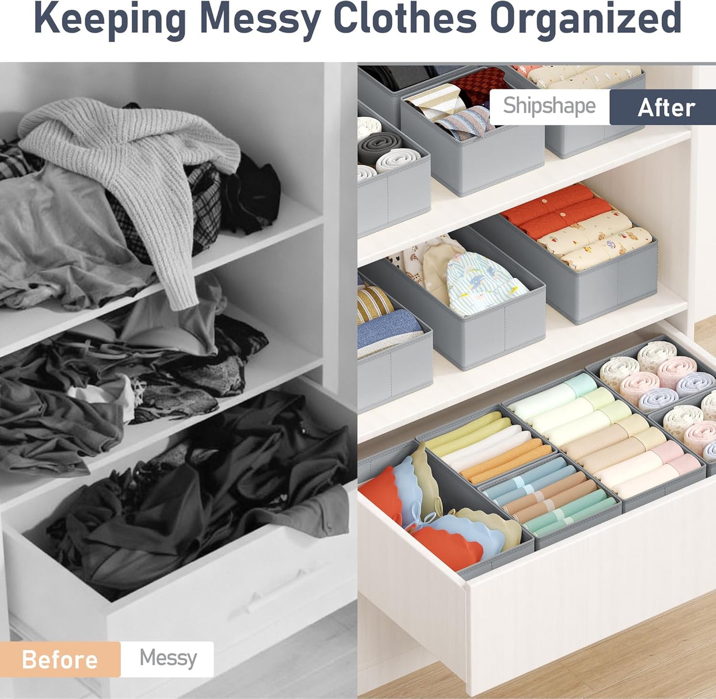 DIMJ Drawer Organizer Clothes Storage - 18 Pack Baby Dresser Organizer for Nursery, Foldable Drawer Dividers for Bedroom Closet Organization, Fabric Storage Bins for Socks, Underwears, Bras