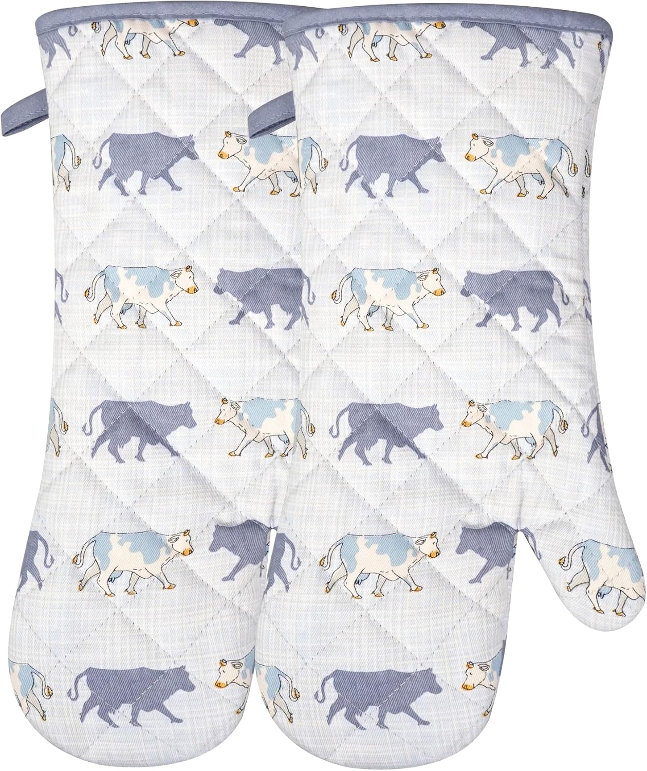 Oven Mitts Cotton Fashion Cute Cow Design 1pair Heat Resistant Oven Gloves Safe Cooking Baking Grilling Barbecue Machine Washable Pot Holders (Cow)