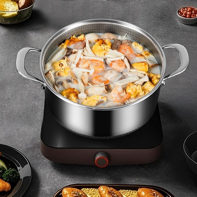 Hybrid Nonstick 5 QT Stockpot with Lid Two Handles, Stainless Steel Stockpot with Honeycomb Texture,Compatible with All Cooktops,Dishwasher and Oven Safe