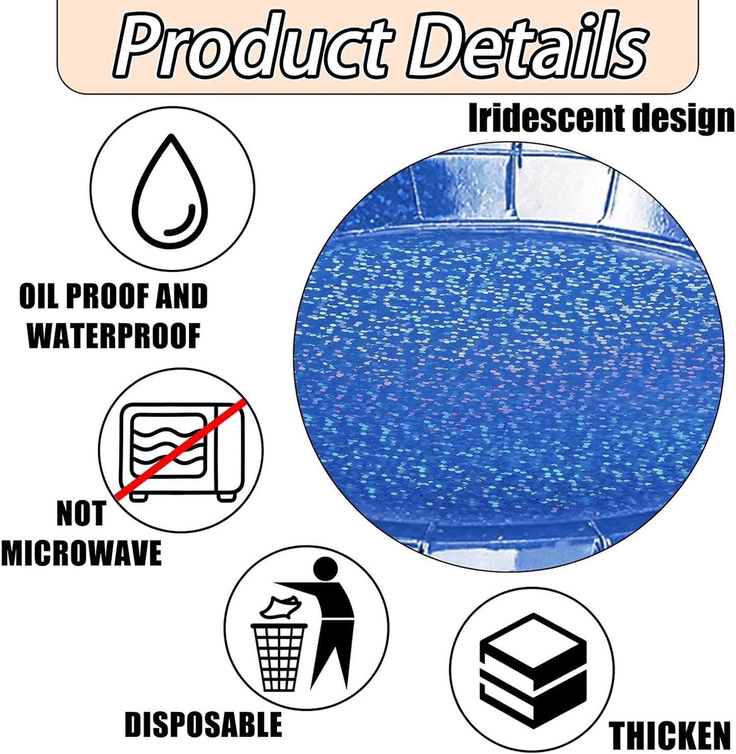 50 Pcs Iridescent Royal Blue Paper Plates 25 × 7'' and 25 × 9'' Disposable Blue Shiny Holographic Foil Dinner Plates for Wedding Baby Shower Birthday Disco Party Glitter Dessert Plate