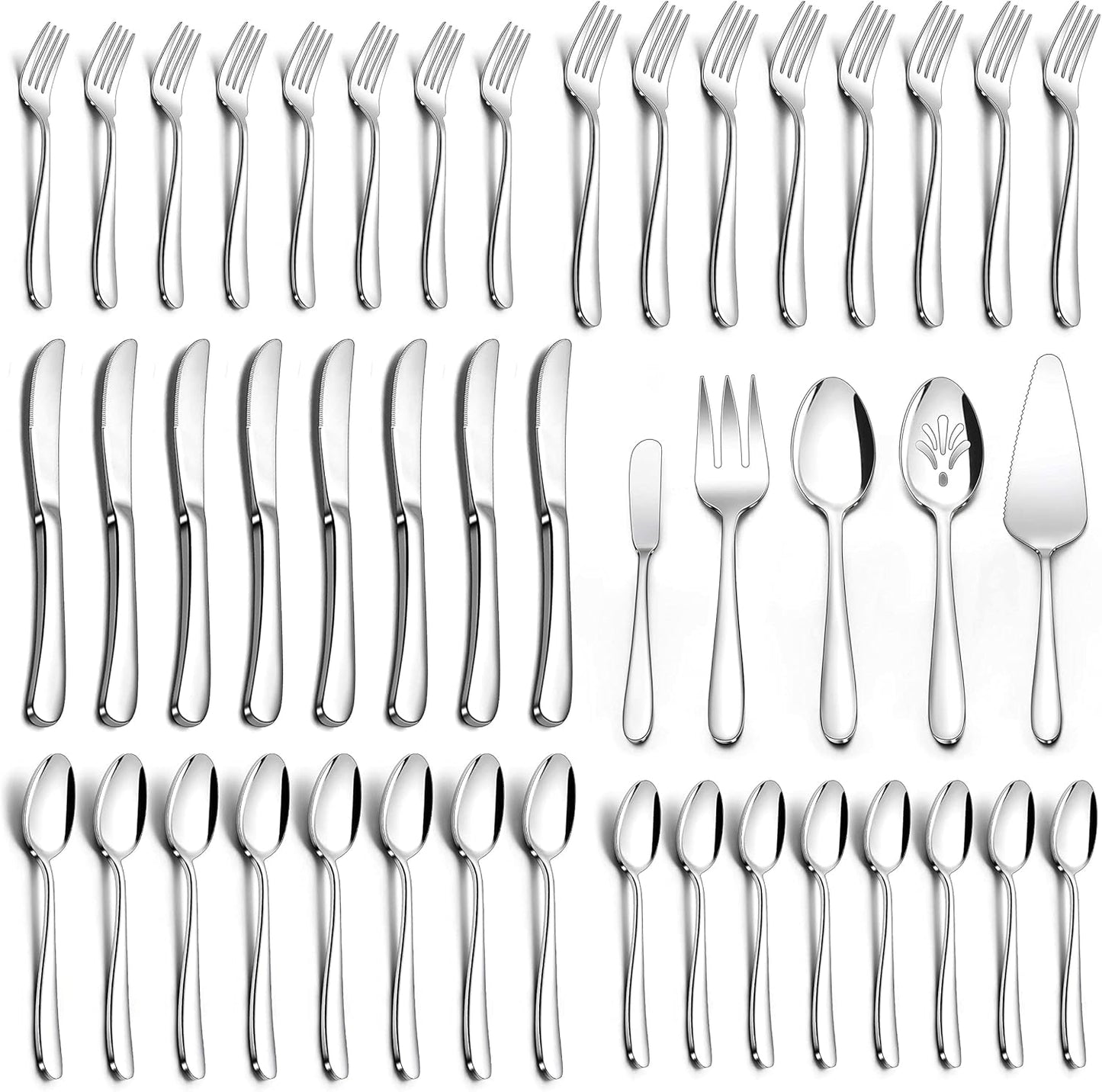 Herogo Heavy Duty Silverware Set with Serving Utensils, 65-Piece Stainless Steel Heavy Weight Modern Flatware Set for 12, Fancy Cutlery for Home Wedding, Dishwasher Safe, Mirror Finished