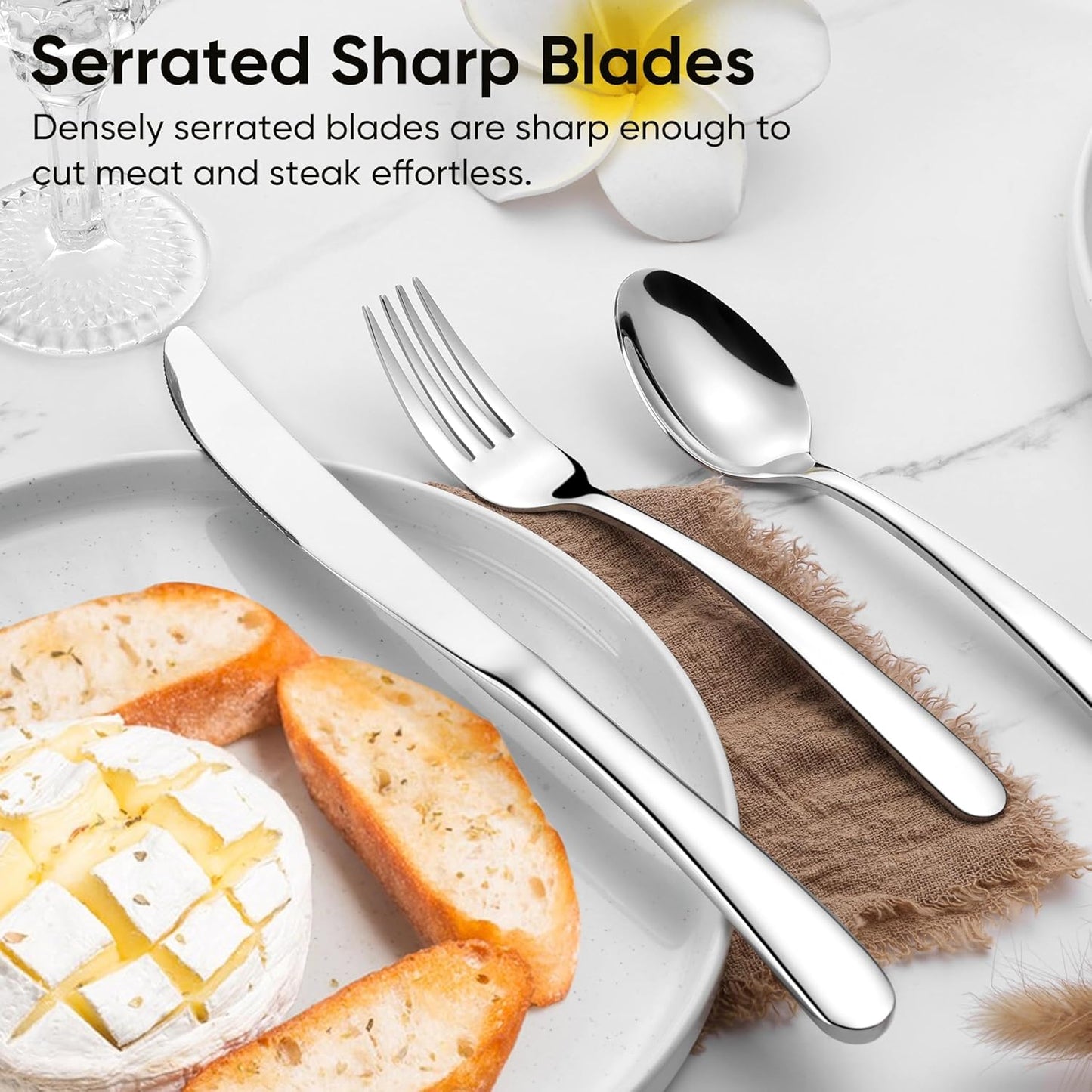 Herogo Heavy Duty Stainless Steel Silverware Set, 40-Piece Fancy Flatware Cutlery Set for 8, Modern Tableware for Home Restaurant Wedding, Heavy Eating Utensils, Mirror Polished, Dishwasher Safe