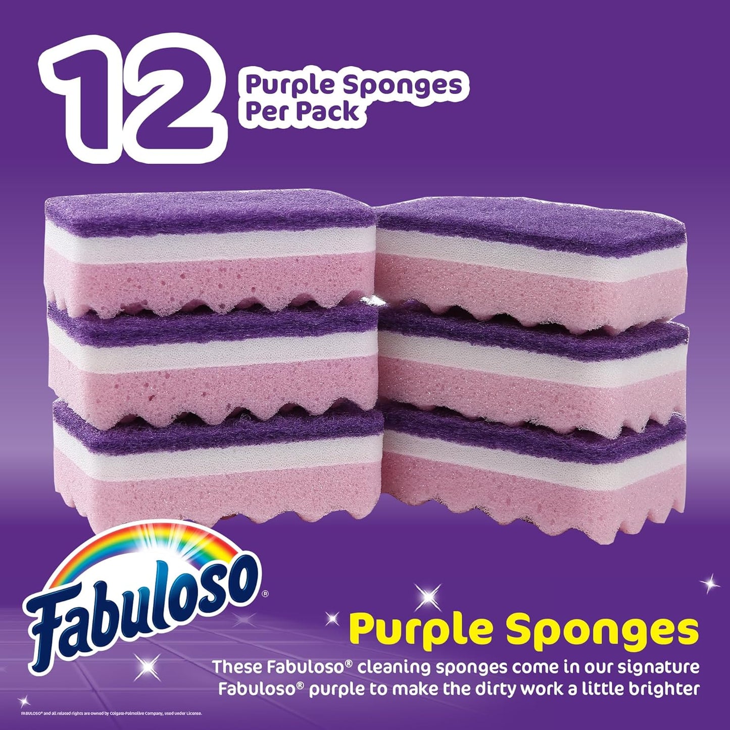 Fabuloso Sponges, Purple - Scratch-Free Scrubber for Dishes and Surfaces - Dishwashing Sponge for Bold and Bright Cleaning Experience, 12 Count