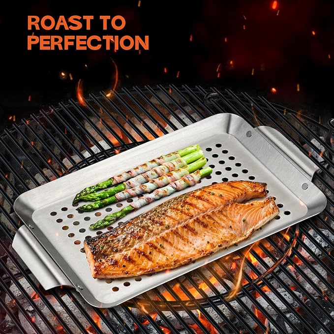 Onlyfire 3 Packs Rectangle Grill Baskets, Stainless Steel Vegetable Baskets, Mini Grilling Basket Set, Grill Pan for Outdoor Grill