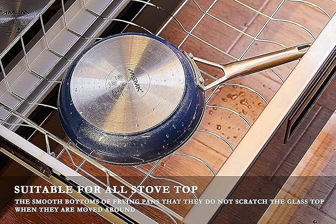 MsMk Small Nonstick Frying pan Blue, 8-inch Durable Egg Omelet Skillet, Titanium and Diamond Non Stick Coating From USA, for Induction,Cerammic and Gas Cooktops, Oven Safe,Dishwasher Safe
