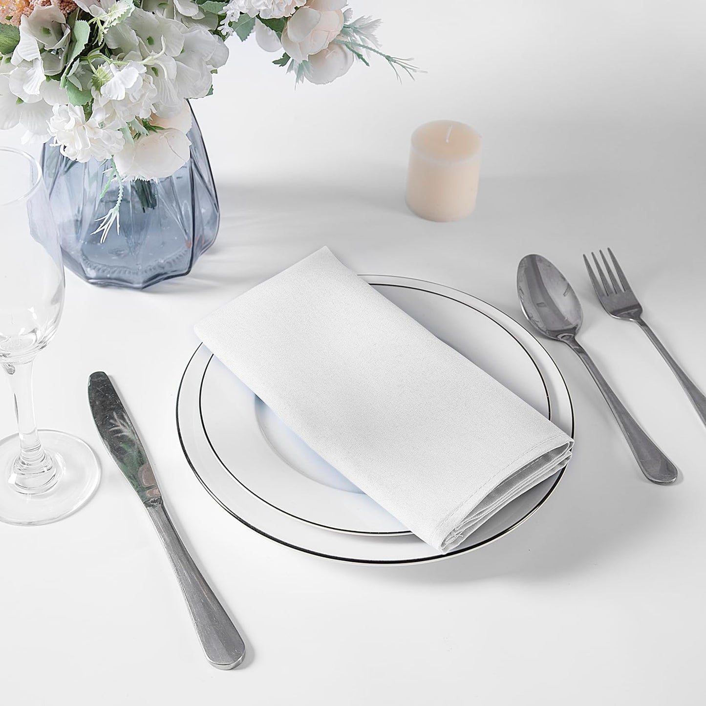 Bailarina Cloth Napkins Set of 40,17x17 inches Dinner Napkins Cloth Washable,Polyester Square Table Cloth Napkin Bulk with Hemmed Edges Ideal for Banquets, Parties and Weddings-White