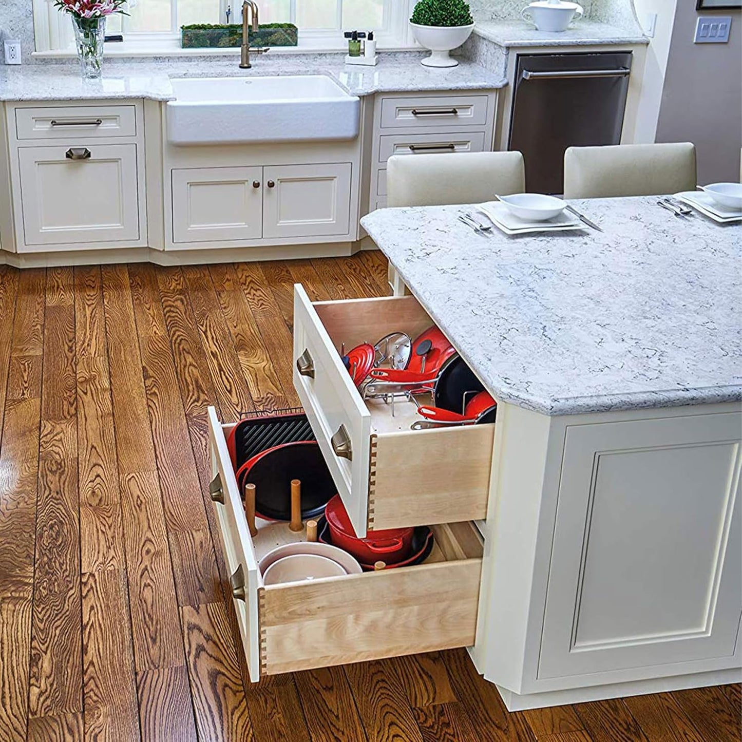 Rev-A-Shelf Trimmable Pegboard Drawer Divider Organizer, Trim to Fit Wooden Kitchen Cabinet Storage Utensil, Pots & Dish Rack, 24" x 21", 4DPS-2421