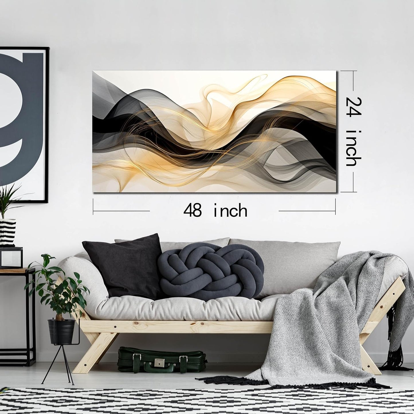 Abstract Canvas Prints Black and White Wall Art Gold Wall Decoration Artwork Decor for Bedroom Dining Room Home Office Kitchen 24x48 Modern Art Decor