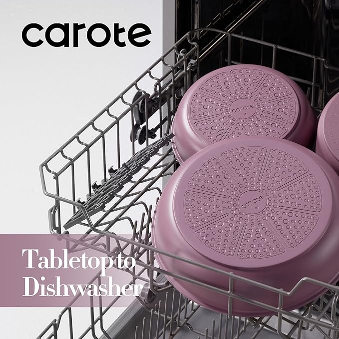 CAROTE 5pcs Pots and Pans Set Non stick,Cookware Set Detachable Handle,kitchen essentials,RV kitchen pot and pan,Induction Cookware,Oven Safe,PFOA PFOS FREE,Purple