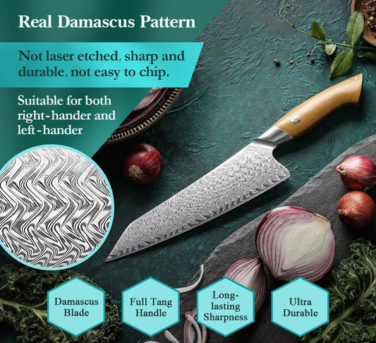 HEZHEN Damascus Chef Knife, 8.5 Inches, 67 Layers Damascus Steel, Professional Japanese Kitchen Knife for Chefs and Home Cooking, Ultra-sharp Blade with Linen Micarta Handle, Gift Packing