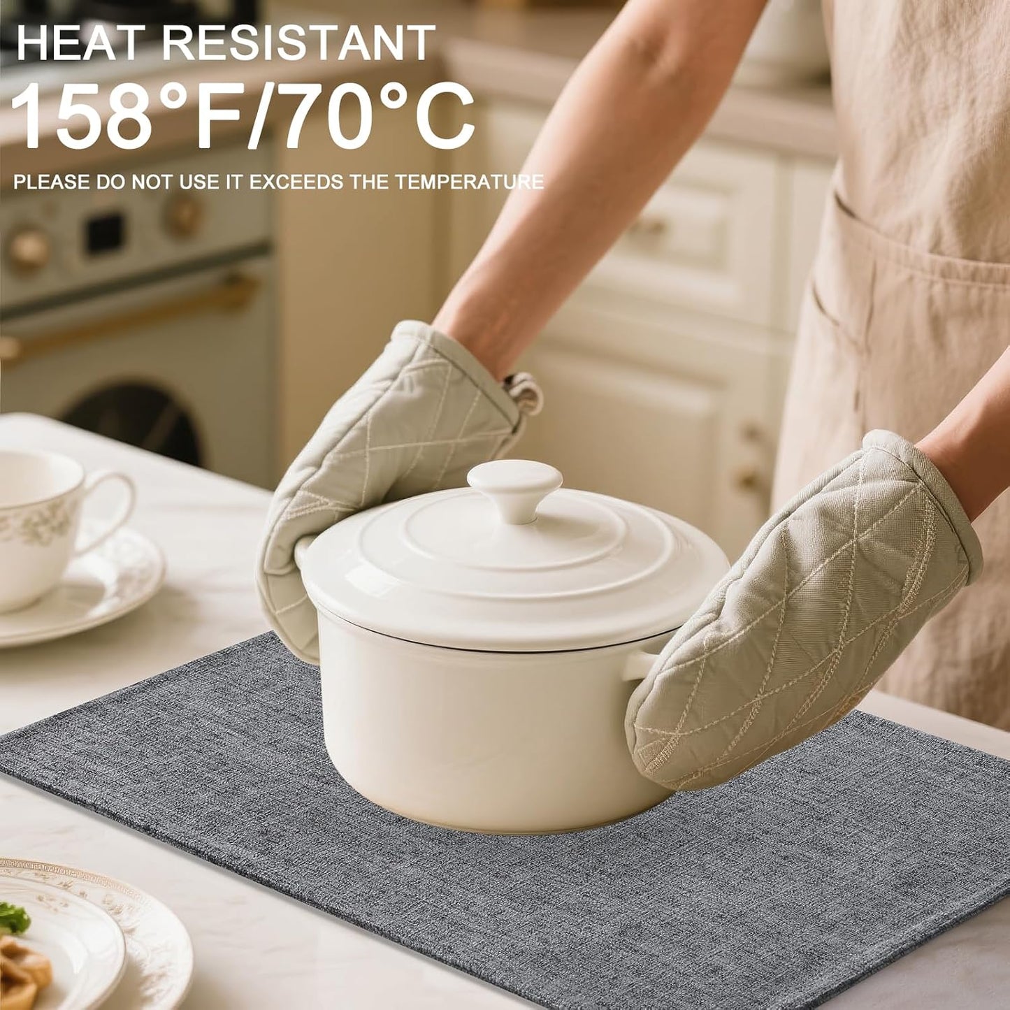 Homaxy Cloths Placemats for Dining Table Set of 6, Heat Resistant Washable Cotton Linen Blend Table Mats, Easy to Clean Place Mats for Indoor Outdoor Party Kitchen Decoration, 13" x 19", Dark Grey