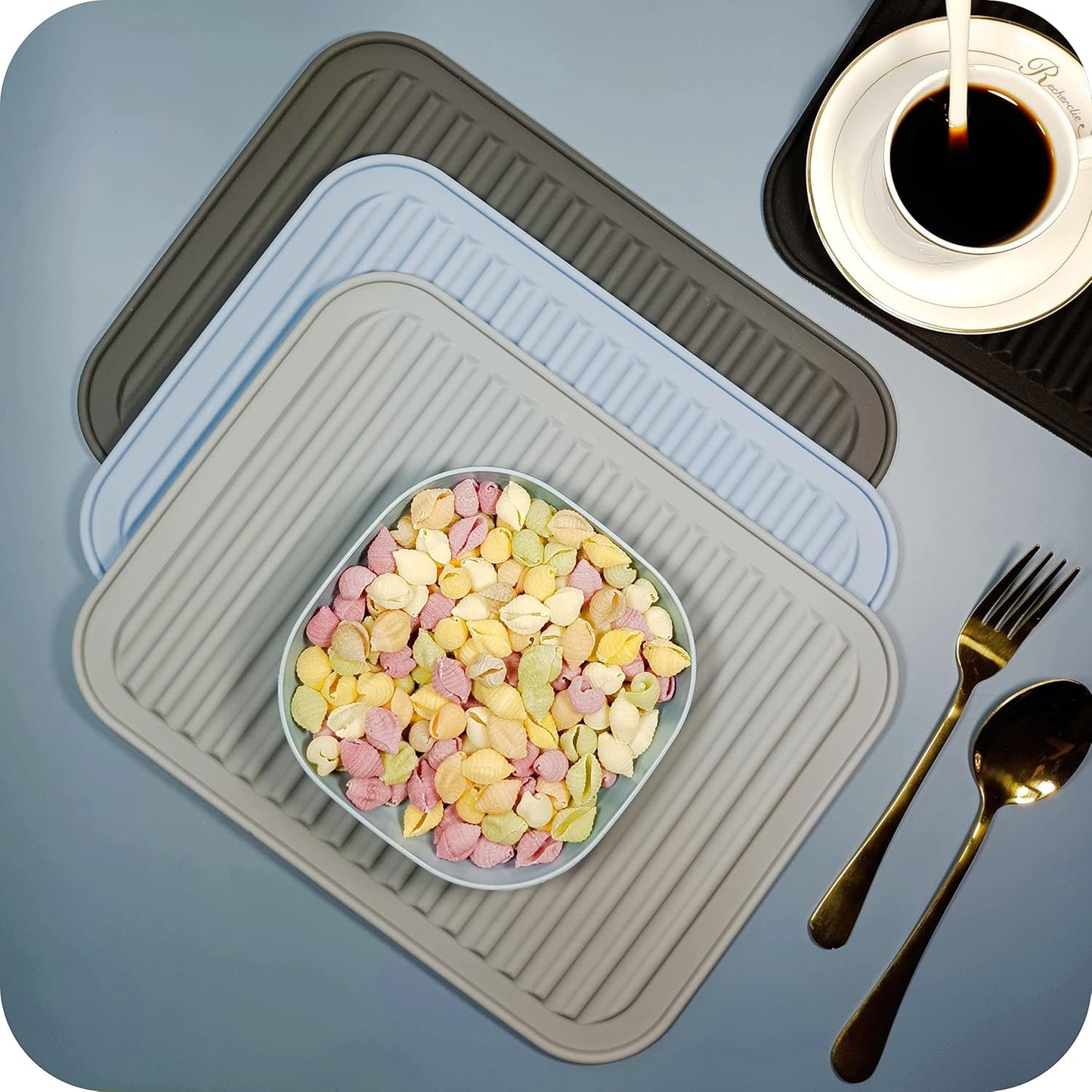 Silicone Trivets Set 2, Big Trivets Mats for Hot Pots and Pans, Heat Resistant Hot Pads for Kitchen Counter, Multi-Purpose & Versatile Trivet Mats, Silicone Pot Holder Pads 9"X12" Dark Grey