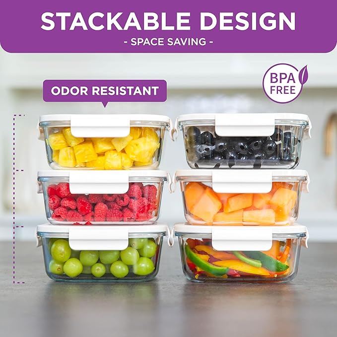 HOLDN’ STORAGE Vacuum Food Storage Containers, Set of 6 Glass Containers & Manual Pump - Keep Food Fresh Longer, BPA-Free Glass, Leak-Proof, Ideal for Meal Prep, Marinating