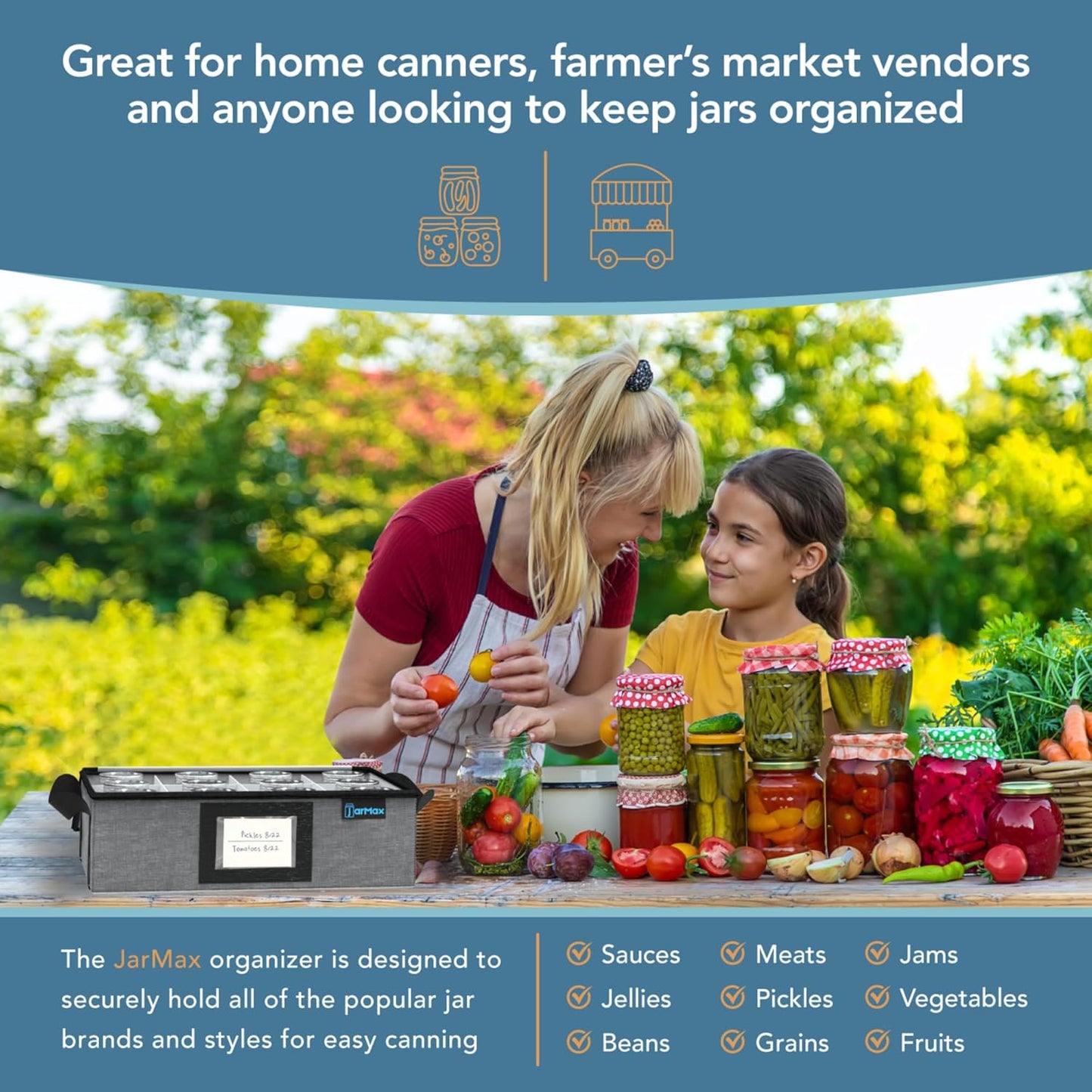 8oz 1/2 Pint Jelly Mason Jar Organizer, Sturdy Pantry Canning Jar Storage Containers, Holds 12 1/2 Pint Mason Jars, Foldable Canning Organizer, Stackable Home Storage Box w/Lid & Label holder