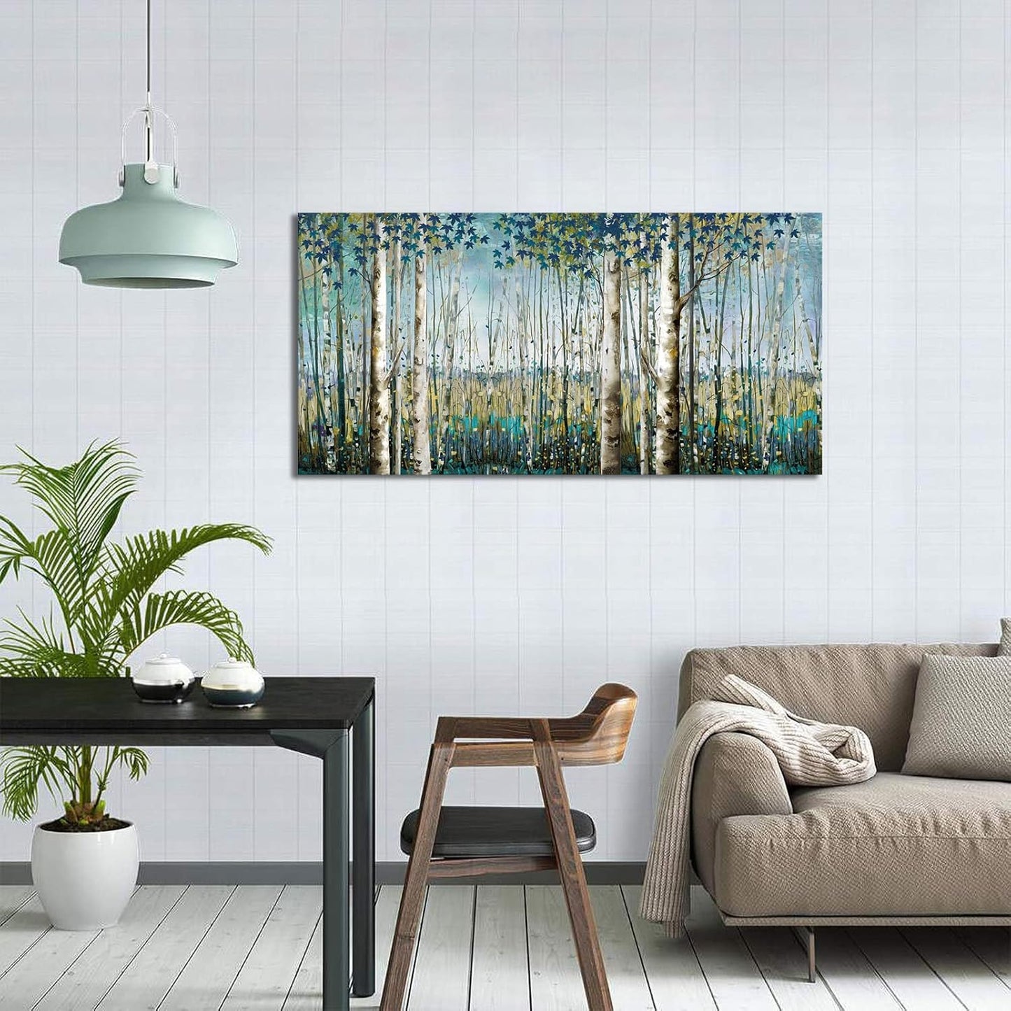 Large Birch Tree Landscape Wall Art - Nature Canvas for Living Room, Bedroom & Dining Room - 29x58IN