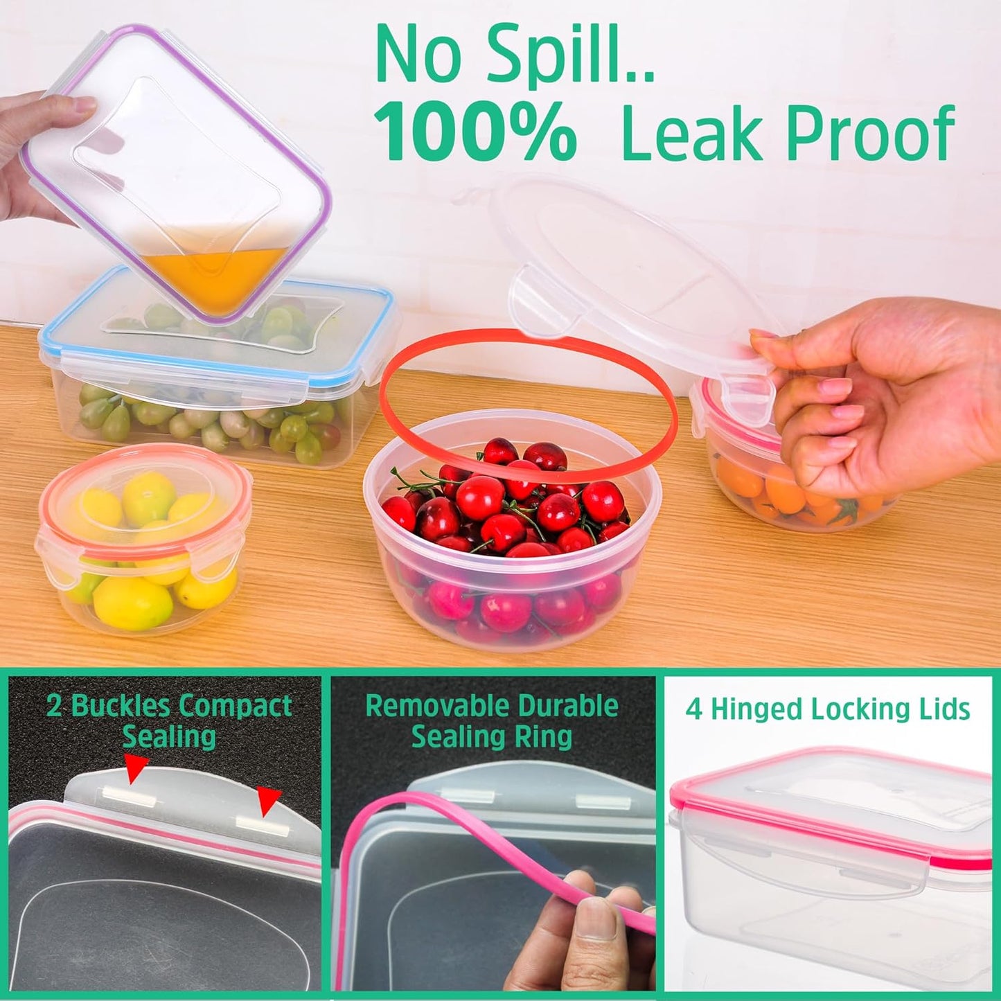 RockBerry 46 PCS Food Storage Containers with Lids Airtight- Plastic Container for Pantry Kitchen Organization-Microwave Dishwasher,Freezer Safe 100% Leak Proof (23 Stackable Boxes-23 Lids)