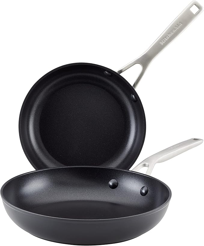 KitchenAid Hard Anodized Induction Nonstick Frying Pan Set/Skillets, 8.25 Inch and 10 Inch - Matte Black