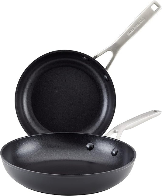 KitchenAid Hard Anodized Induction Nonstick Frying Pan Set/Skillets, 8.25 Inch and 10 Inch - Matte Black