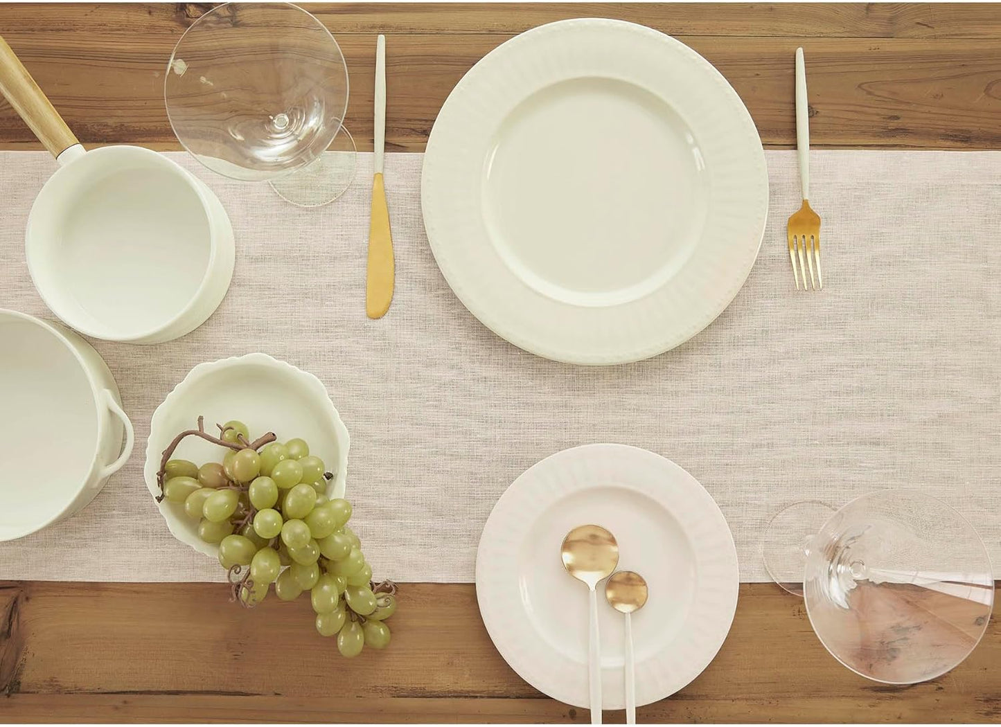 Solino Home Linen Table Runner 48 Inches - 100% Pure Linen Light Natural Table Runner 14 x 48 Inch Ideal for Dresser and Coffee Tables - Fall, Autumn, Thanksgiving, Holiday - Athena