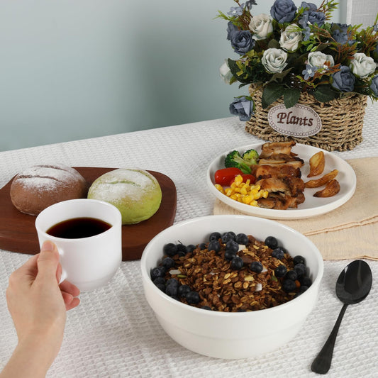 HAPPY KIT Large Serving Bowls 7 Inch 40 Ounces Soup Bowls,White Ceramic Salad Bowl Set of 3 for Kitchen,Pasta Bowls, Pho, Noodle, Cereal - Dishwasher & Microwave Safe