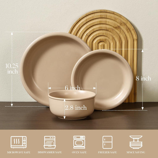 GZG Vintage Series - Ceramic Dinnerware Set for 8, 24 Pieces Stoneware Plates and Bowls Set, Lead-Free, Handcrafted Dishes Set, Microwave & Dishwasher Safe - Warm Apricot