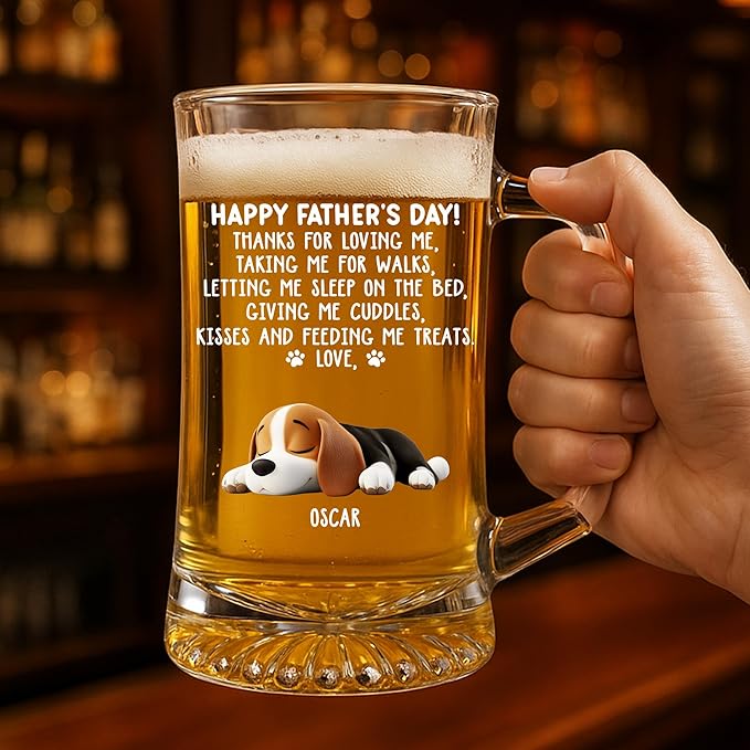 Wrappiness Personalized Beer Glass with Handle - Give Us Cuddles Thank You Dad Glass Cup - Custom Gift Father’s Day, Birthday for Dad, Husband - Unique Beer Mug with Handle