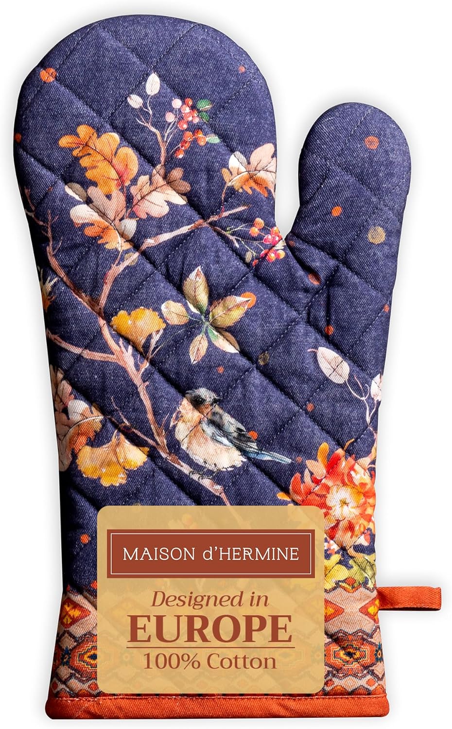 Maison d' Hermine Oven Gloves 100% Cotton Oven Mitt 7" x 13" with Loop Heat Resistant BBQ Cooking Gloves for Thanksgiving Christmas Decorations Baking Handling Hot Pans (Pack of 1, Kelim - Infinity)