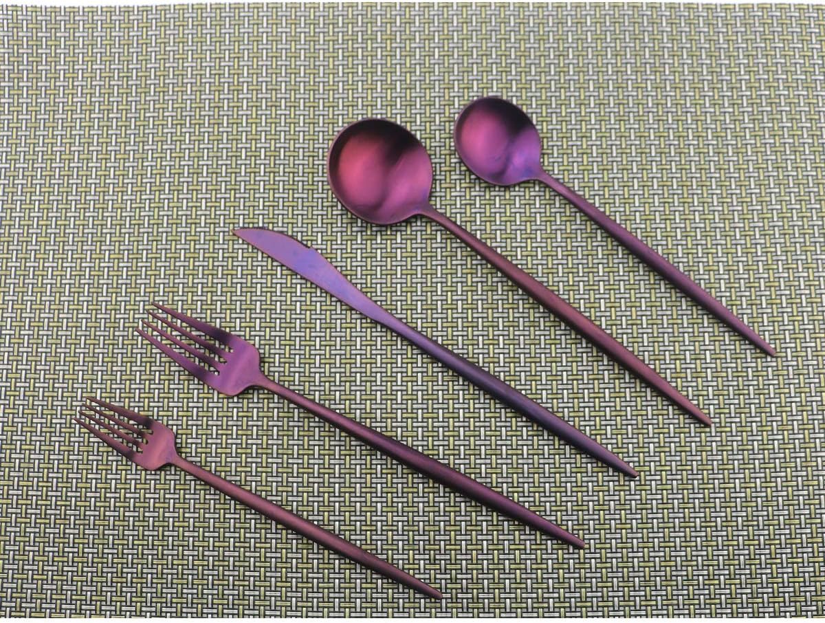 Flatware Set for 4, Luxury 20 Pieces Purple Plated Copper Color 18/10 Stainless Steel Silverware Flatware Sets Spoons Knives and Forks Set, Service for 4