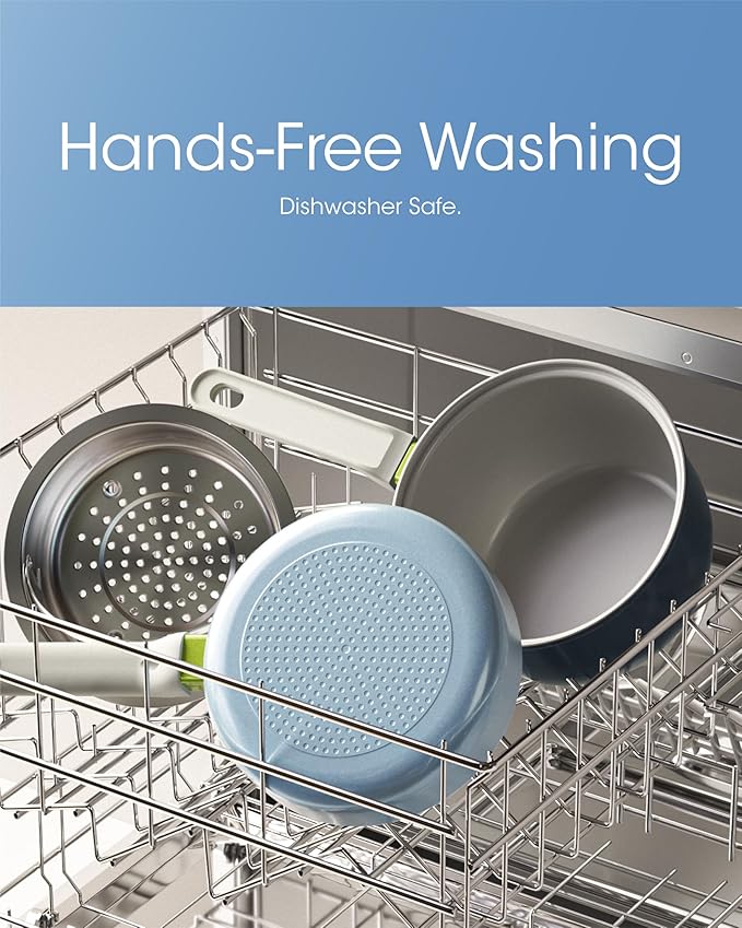 Ceramic Non Stick Sauce & Frying Pan Set, 2.5QT Saucepan, 7" Egg Omelette Pan & 18/10 Stainless Steel Steamer, Induction Cookware Set for Quick Meals, PTFE, PFOA & PFAS Free, Drak Blue