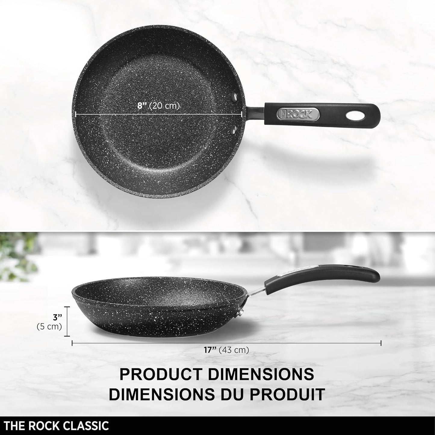 Starfrit The Rock 20cm (8") Non-Stick Fry Pan - Durable Forged Aluminum - Oven Safe - PFOA Free - Easy to Clean - Black