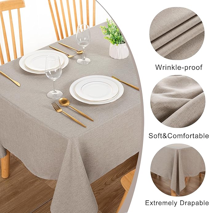 DWCN Square Faux Linen Tablecloth - Textured Waterproof Spill-Proof Wrinkle and Stain Resistant Table Cloth Decorative Fabric Farmhouse Table Cover for Kitchen Dining Party, 54 x 54 Inch, Stone