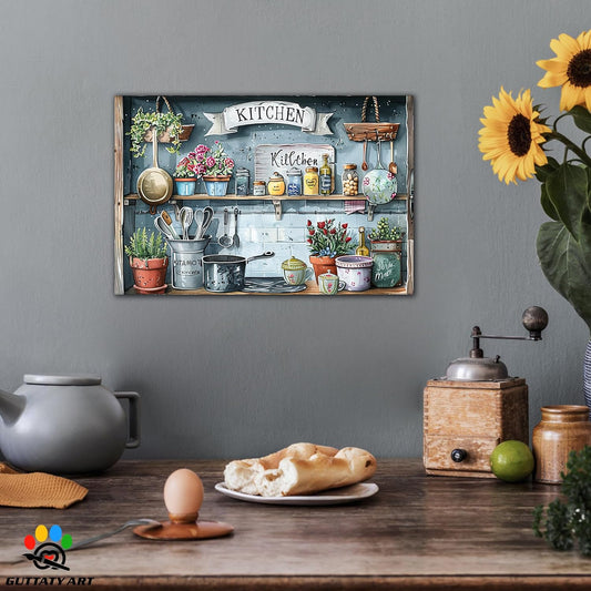 GUTTATY Farmhouse Wall Art Rustic Kitchen Decor, Ready to Hang Kitchen Canvas Print Spoon in Cupboard,Vintage Posters Prints for Dinning Room Home Kitchen Restaurant Painting 18×24 Inch
