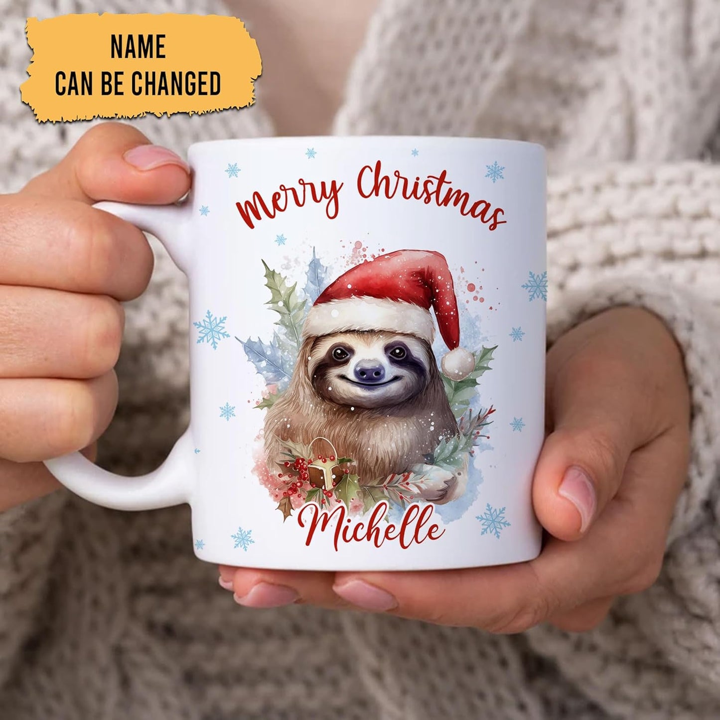Hyturtle Personalized Gifts Sloth Lover - Sloth Wearing Santa Hat Custom Name Ceramic Coffee Mug Cup 11oz - Cute Animal Lovers Gifts For Women, Girl kids Family On Birthday, Christmas