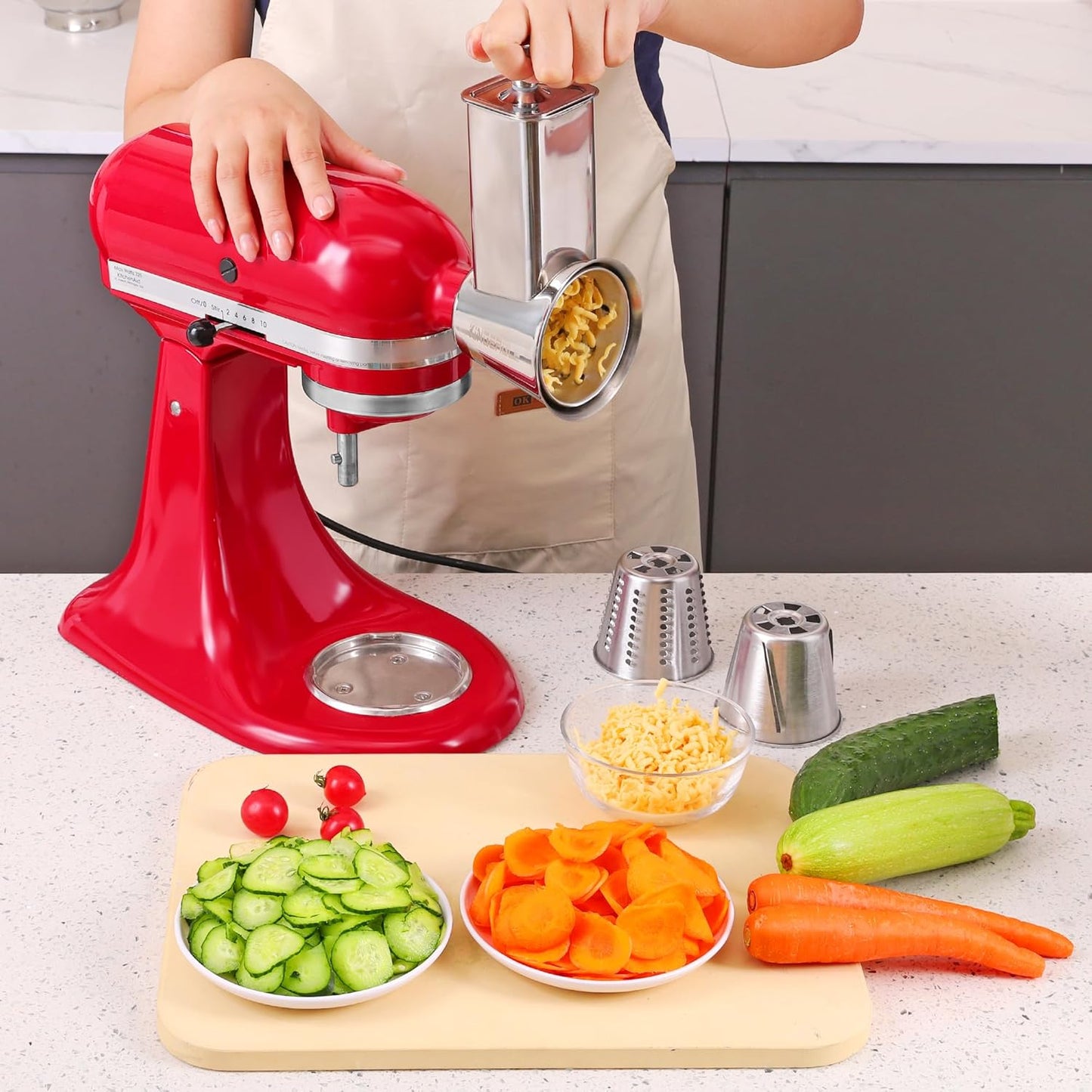 Stainless Steel Slicer Shredder Attachment for Kitchenaid Mixers, Cheese Grater & Vegetable Salad Maker Accessories, Dishwasher Safe