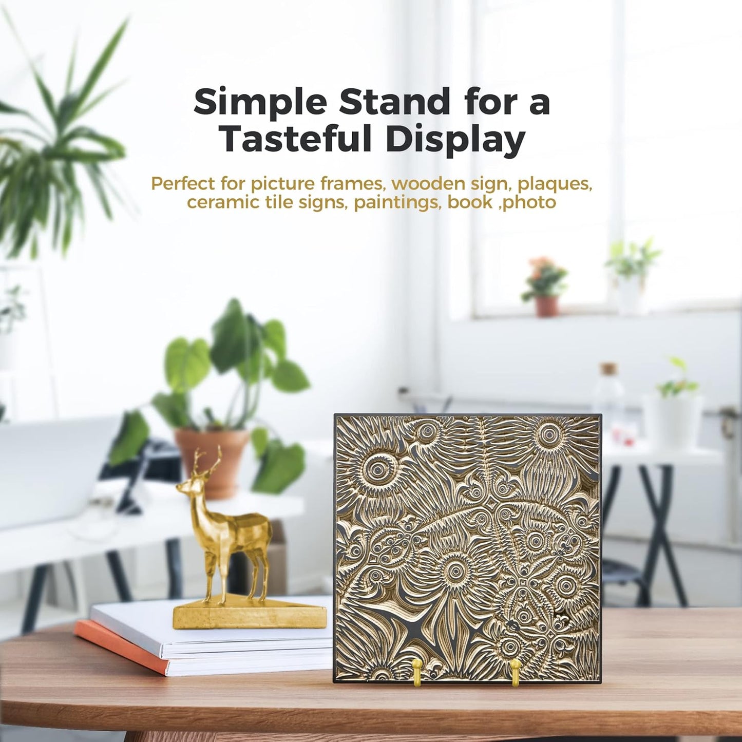 TR-LIFE 4 Pack 4.5 Inch Display Stands - Holder Stand for Picture, Decorative Plate, Photo Easel, Tabletop Art (Gold)