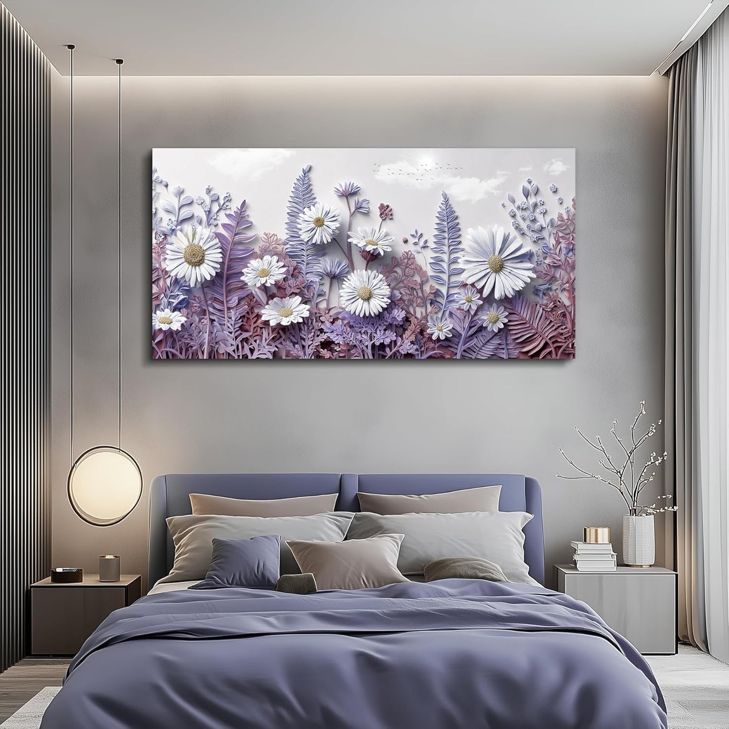 QIYILEXWART Canvas Wall Art For Living Room Wall Decor For Bedroom Office Wall Decoration Daisy Fern Landscape Painting Farmhouse Pictures Artwork Room Aesthetic Home Decor 20x40 In