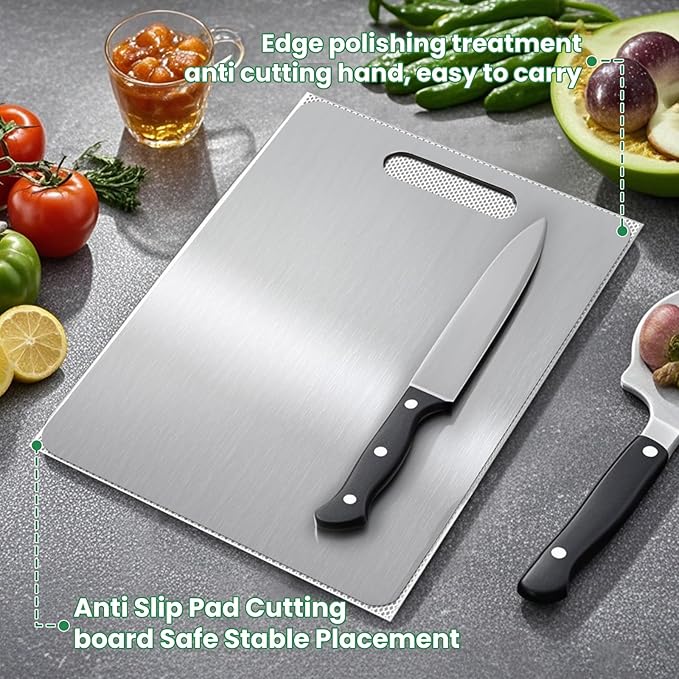 100% Pure Titanium Cutting Board - 18x12 Inch Non-Slip Kitchen Chopping Board, Dishwasher Safe, Scratch Resistant, Easy to Clean, Durable & Hygienic for Meat, Vegetables, and Fruits