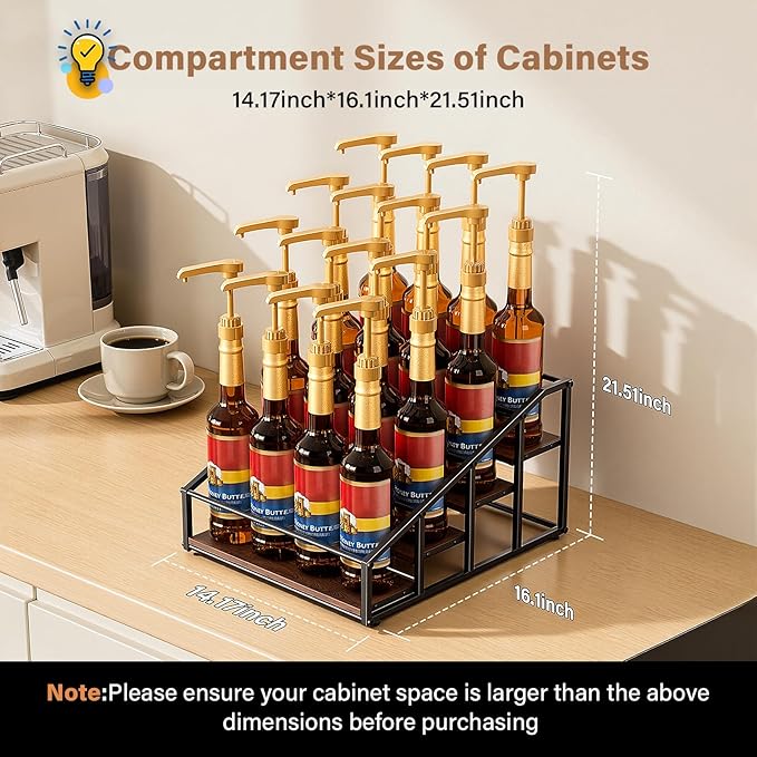 Coffee Syrup Organizer Rack, Liquor Bottle Display Shelf, 4 Tier 16 Syrup Bottles Holder Stand for Coffee Bar Kitchen Small Wine Rack for Family Storage for Syrup Wine Dressing