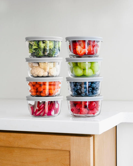 DURA LIVING 16-Piece Glass Food Storage Containers Set (8 Containers + 8 BPA-Free Lids) | 1-Cup, Leakproof | Microwave, Freezer, Oven & Dishwasher Safe | Ideal for Meal Prep & Pantry Organization