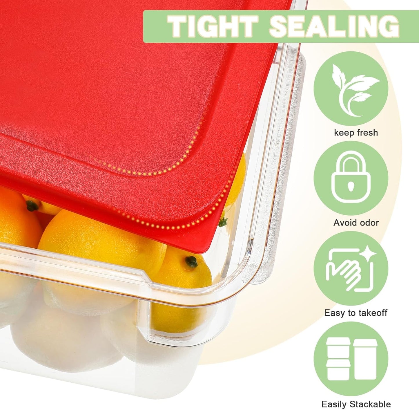 Maxcheck 4 Pcs 4Qt Food Storage Container with Lids Set Square Clear Commercial Containers with Scale and Handle Space Saving for Home Kitchen Restaurant Proof Dough Marinating Meat (Red, Green)