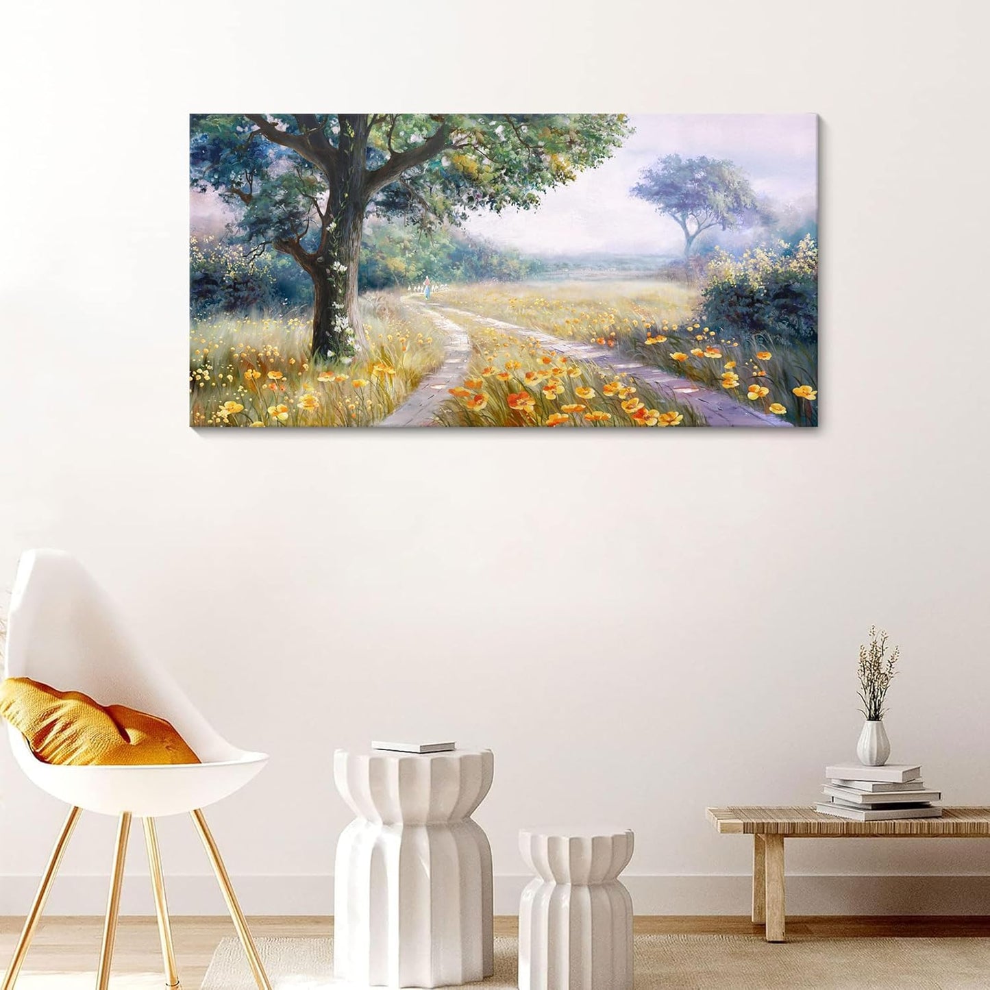 CHATYOUNG Canvas Wall Art Rustic Decor, Tranquil Landscape Prints Wall Pictures Spring Wildflowers Farmhouse Large Paintings 24"X48" for Living Room Bedroom Bathroom Birthday Gift Home Decor
