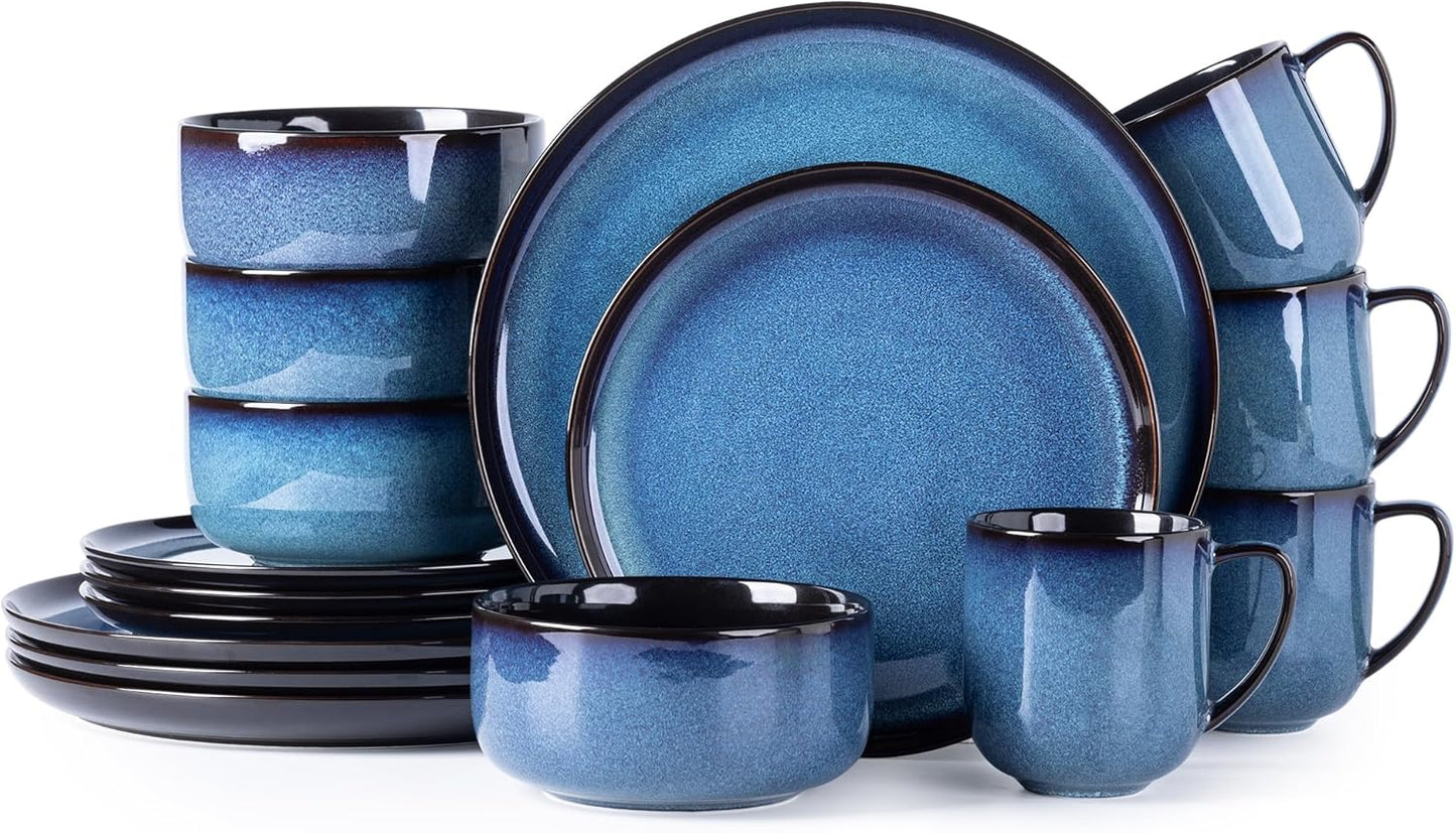LERATIO Ceramic Dinnerware Sets for 4,16-PieceReactive Glaze Plates and Bowls Set with Mugs,Highly Chip and Crack Resistant | Dishwasher,Microwave & Oven Safe Dishes set-Blue