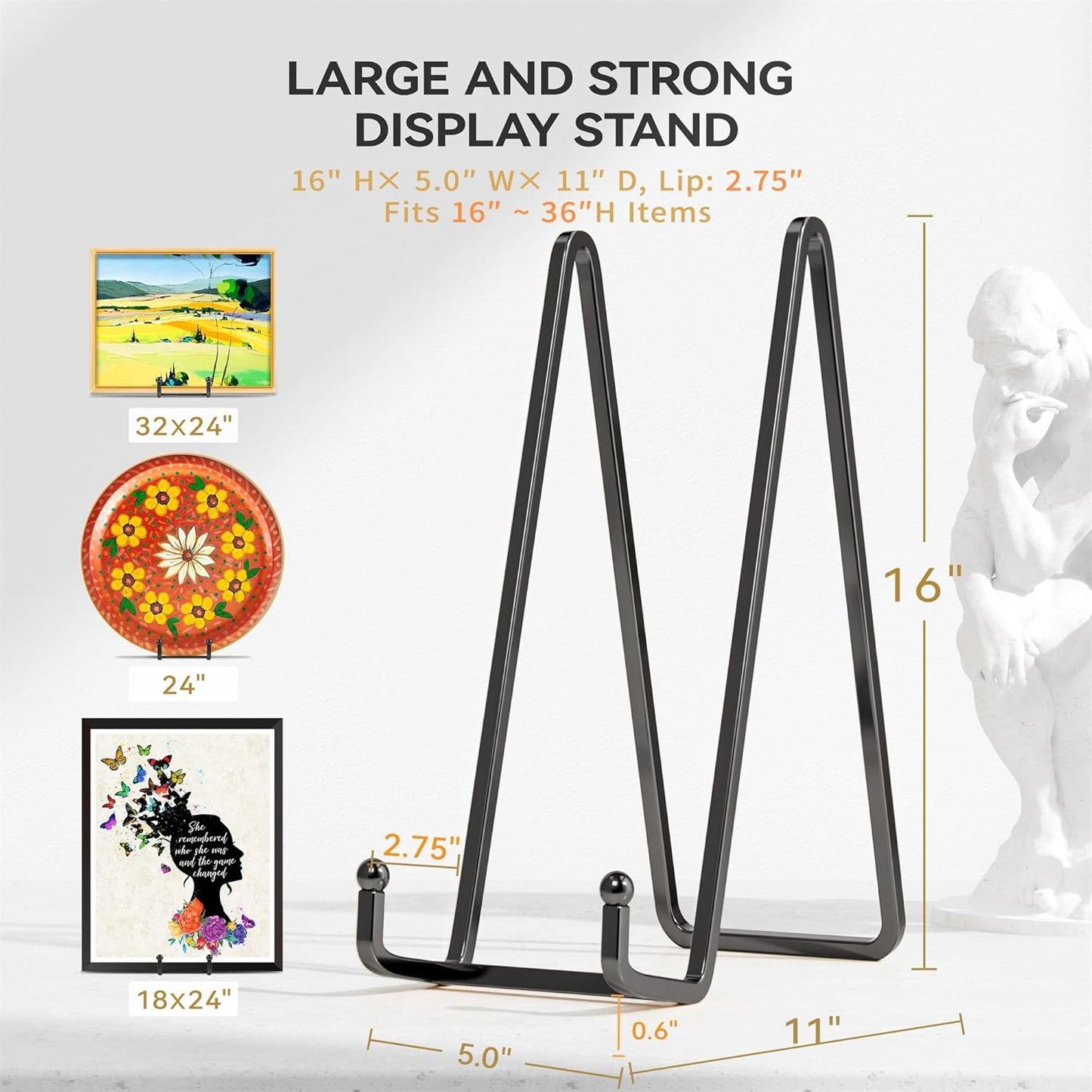 16 Inch Heavy Duty Plate Stand (2 Pack) - Metal Display Easel for Large Plates, Picture Frames, Signs, Posters, Decorative Platters