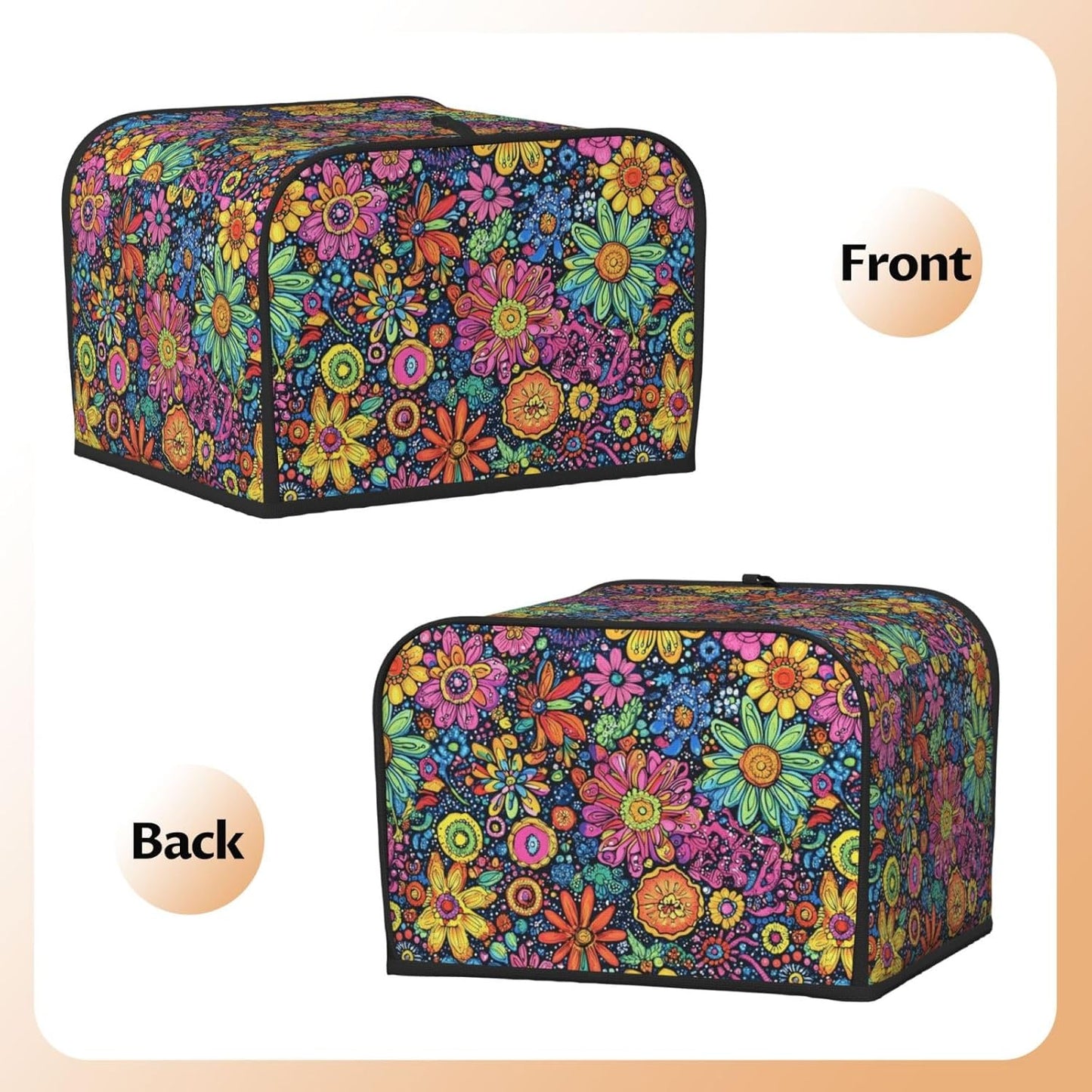 Toaster Cover 4 Slice Colorful Flower Art Kitchen Small Appliance Covers with Pockets Dust and Fingerprint Protection